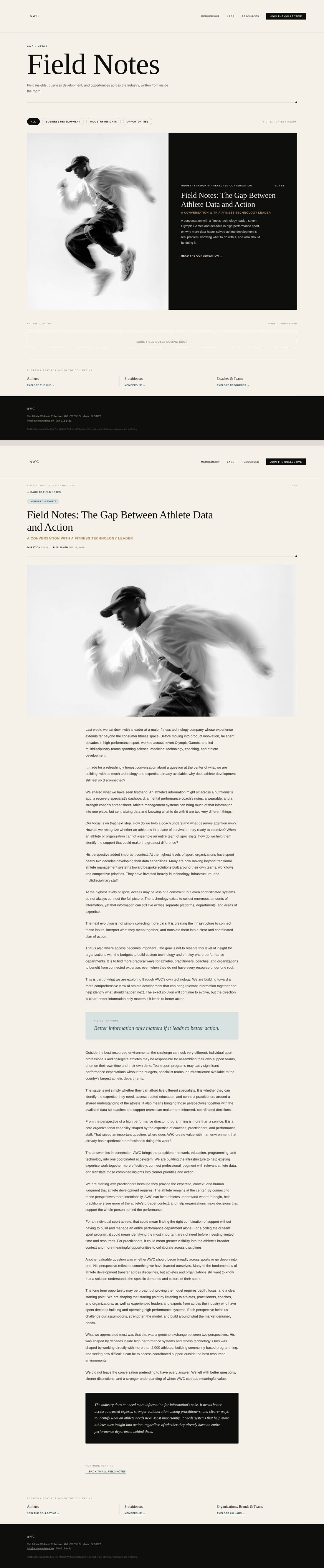 Field Notes hub page and the featured conversation, The Gap Between Athlete Data and Action