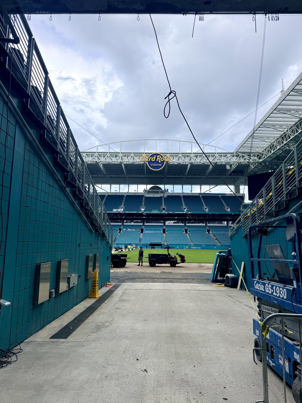 Tunnel view onto the field at Hard Rock Stadium